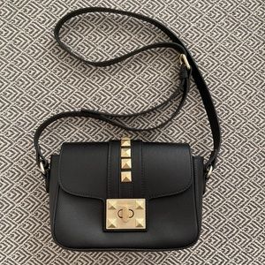 Mario Valentino Black Leather Satchel w/ Gold Hardware